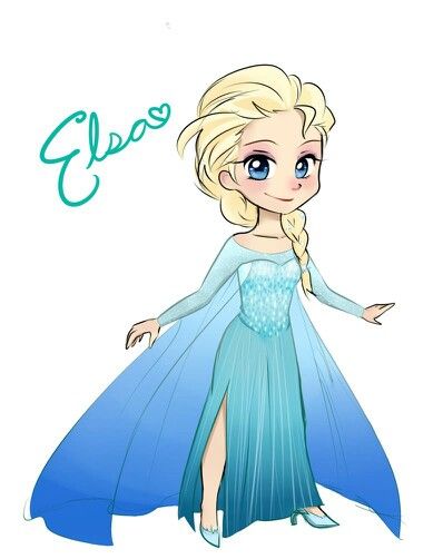 a drawing of a frozen princess with blue hair and long blonde hair, wearing an ice queen dress