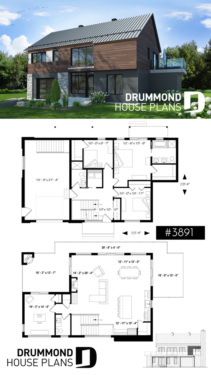 two story house plan with floor plans and measurements for each room in the same home