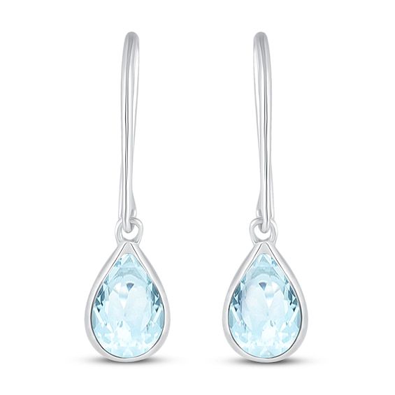 A pear-shaped aquamarine framed in lovely 10K white gold drops from each of these pretty earrings for her. The earrings secure with fishhook backs. Teardrop Blue Topaz Earrings, Aquamarine Earrings, Kay Jewelers, Aquamarine Stone, Accessories Jewelry Earrings, Pretty Earrings, Summer Jewelry, Earring Backs, Birthstone Jewelry