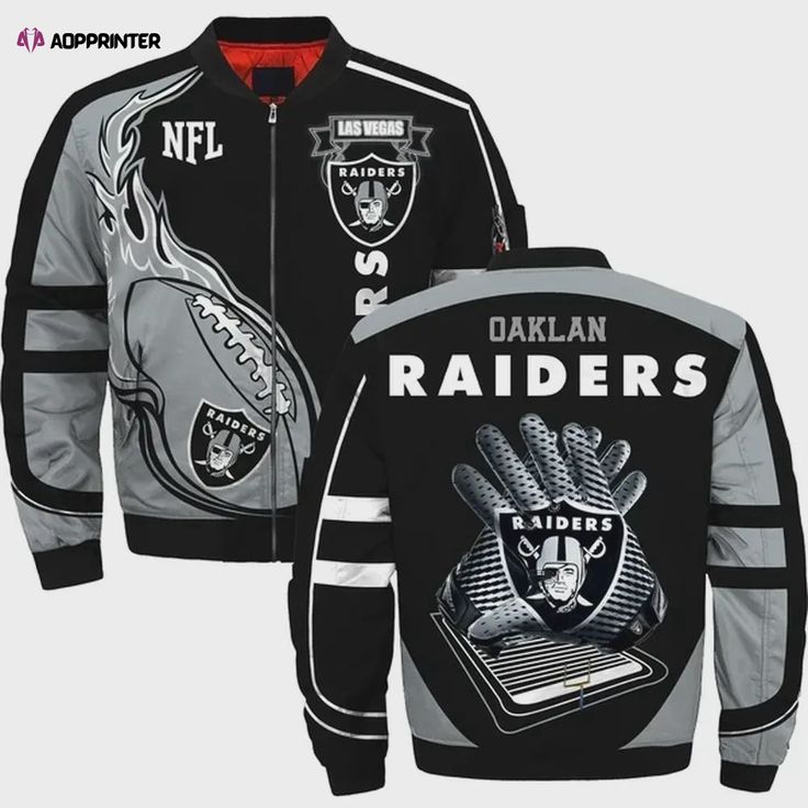 The Oakland Raiders Team Logo Pattern Bomber Jacket in black and gray is the ultimate fan gear for die-hard Raiders supporters. Made with high-quality materials, this jacket features the iconic team logo pattern, showcasing your unwavering loyalty. Its sleek design and comfortable fit make it perfect for game days or casual outings. Stay warm and stylish while representing your favorite NFL team. Don’t miss out on this must-have jacket that offers both fashion and team spirit. Order yours Raiders Stuff, Raiders Team, 3d Shirt, Logo Pattern, Oakland Raiders, Die Hard, Football League, Nfl Teams, Fan Gear