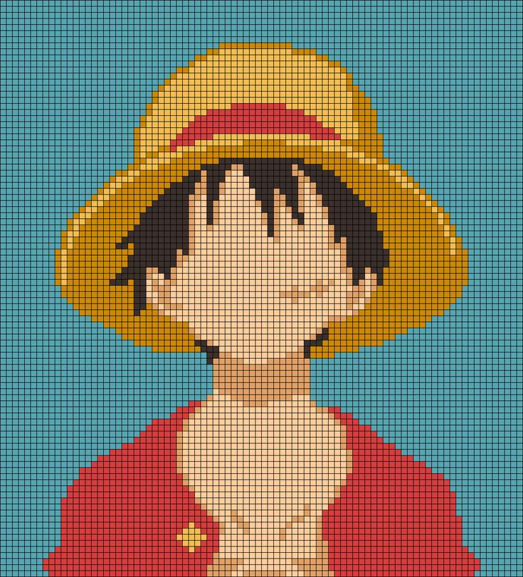 a cross - stitch pattern of a woman wearing a yellow hat and red shirt with her hands in her pockets