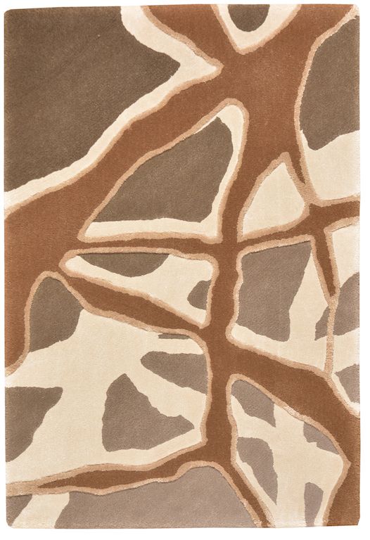 a brown and white rug with an abstract design