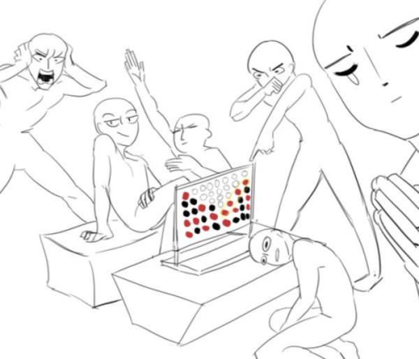 a drawing of people playing with an object