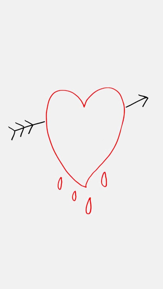 a drawing of a heart and an arrow with drops of water coming out of it