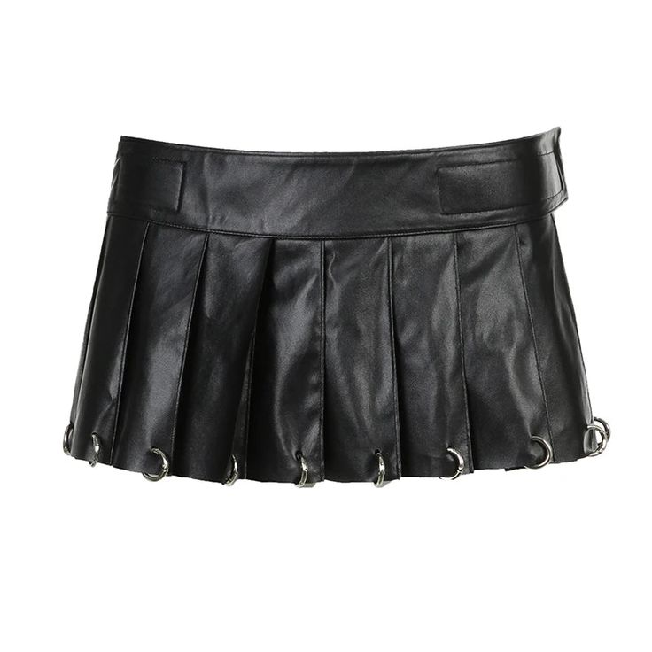 Details about the Black Pierced Leather Skirt Brand Name: BIIKPIIK Material: Polyester, PU Leather Elasticity: Slight Stretch Fabric Type: Leather Mini Skirt Pattern, Low Waist Skirt, Style Mini Skirt, Mini Pleated Skirt, Black Leather Mini Skirt, Street Punk, Pu Leather Skirt, Leather Pleated Skirt, Heavy Industry