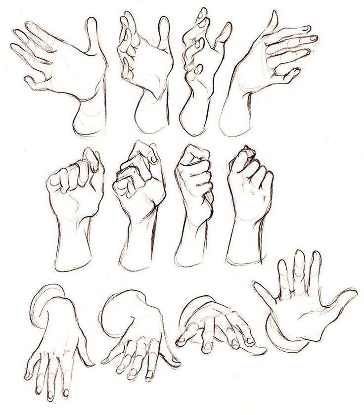 hand gestures drawn in pencil on white paper