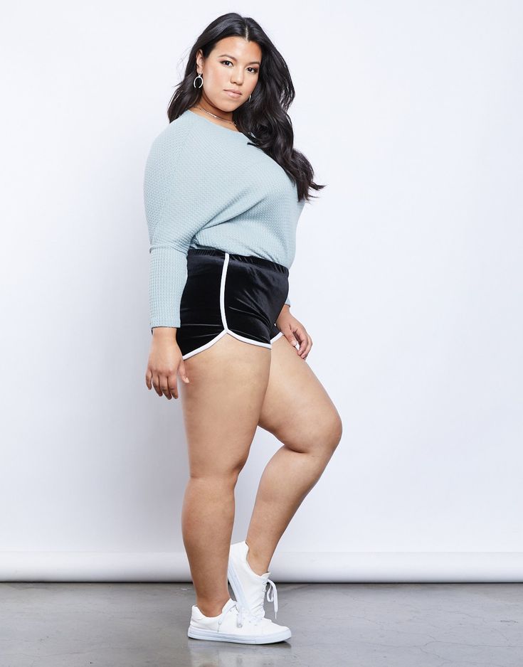 Plus Size Velvet, Iskra Lawrence, Dolphin Shorts, Velvet Material, Curvy Girl Outfits, Move In, Soft Velvet, Black And Navy, Dolphins