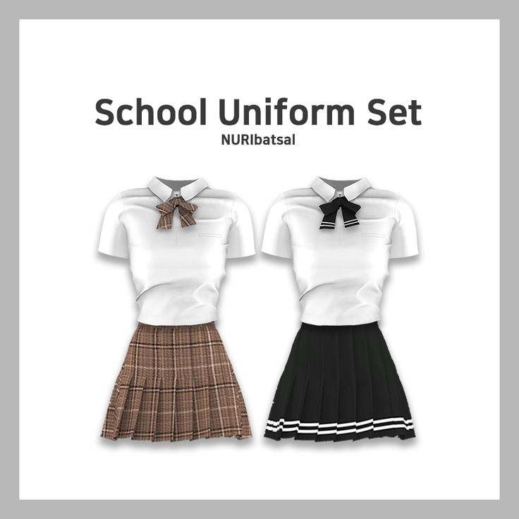 two school uniforms with bows on the front and back, both in black and white