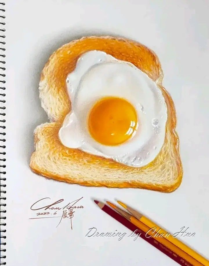 a piece of bread with an egg on top and a pencil next to it in the shape of a heart