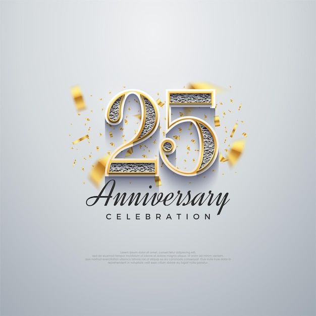 the 25th anniversary celebration logo with gold confetti and streamers on a gray background