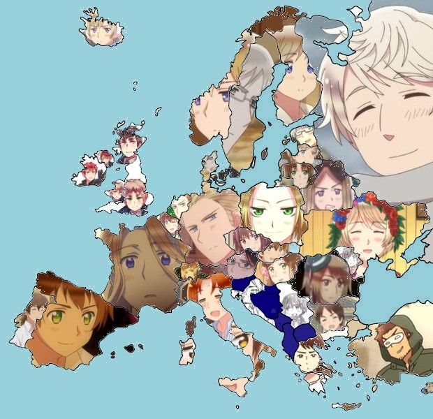 an anime map with many different avatars on it's sides and the names of each country