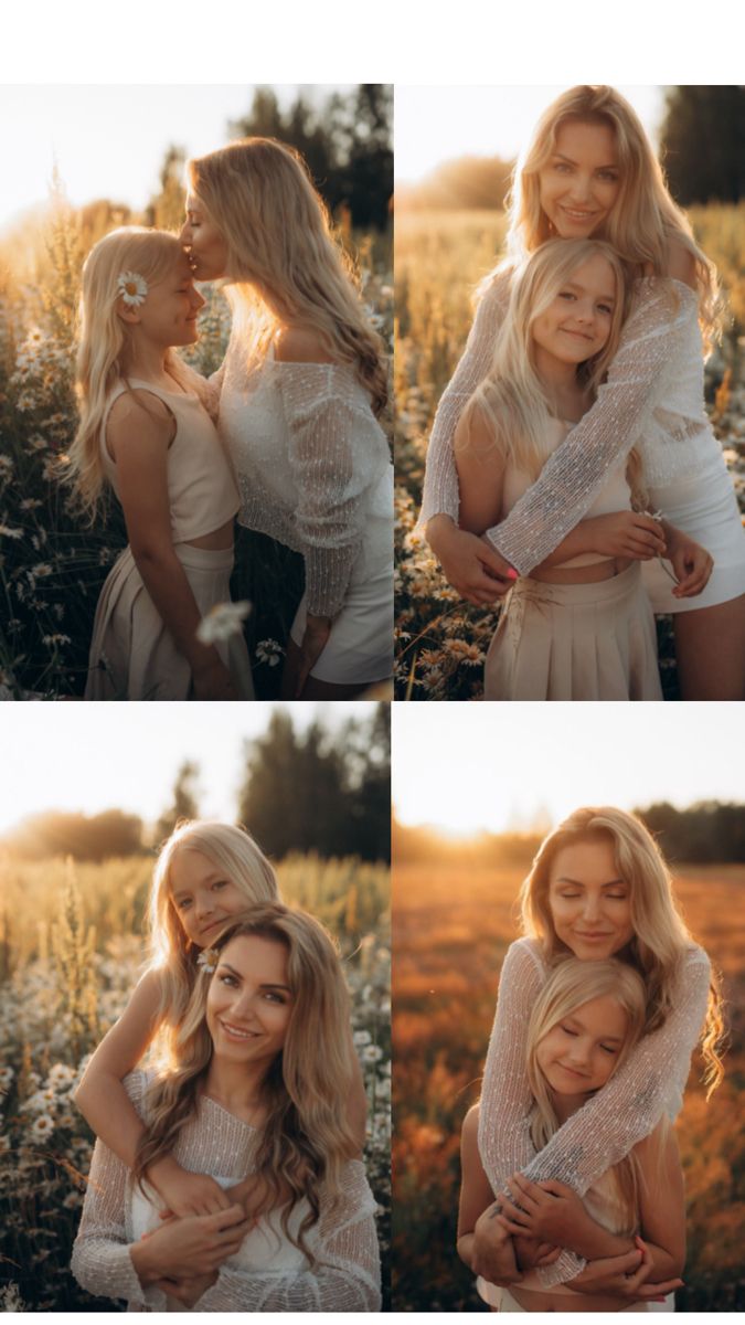 three women hugging each other in a field