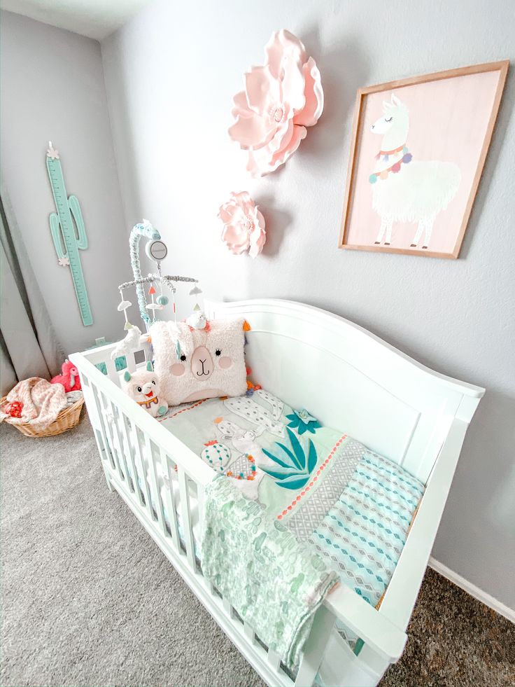 a baby crib in the corner of a room