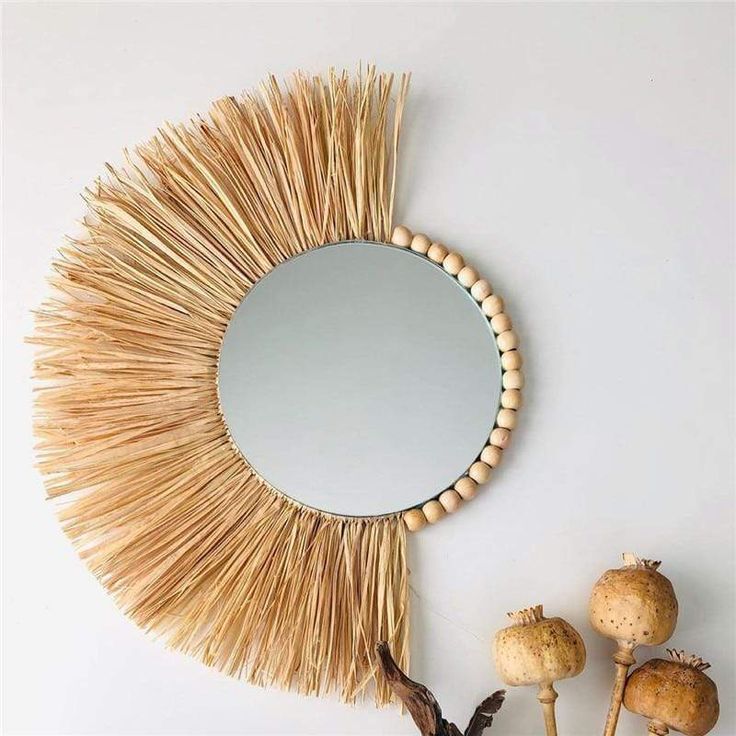 wickedafstore Moroccan Boho Mirrors Raffia Crafts, Raffia Mirror, Rattan Wall Decor, Boho Mirror, Boho Crafts Diy, Deco Boheme, Hanging Wall Mirror, Décor Boho, Wall Ornaments