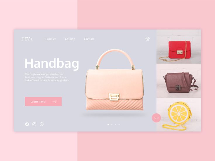 the website is designed to look like a handbag