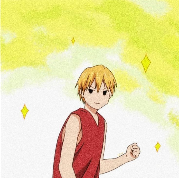 an anime character with blonde hair and red shirt