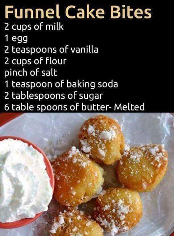 the recipe for funnel cake bites is shown