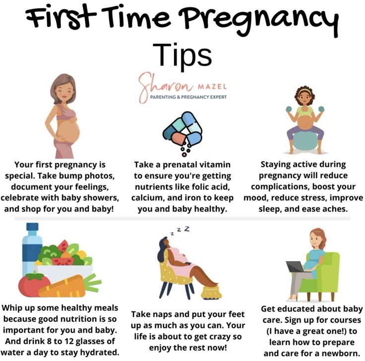 the first time pregnant tips poster is shown with images of pregnant women and their baby