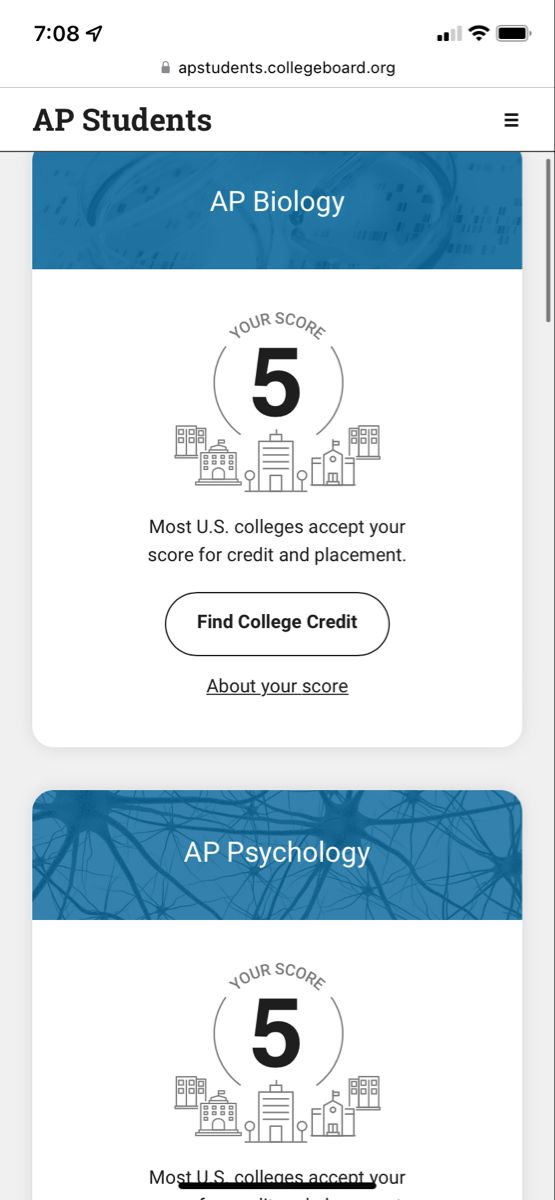 an iphone screen showing the student's application for ap biology, which includes five different courses