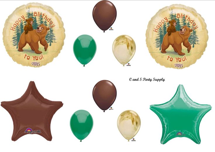 some balloons and stars are arranged in the shape of an animal with a bear on it