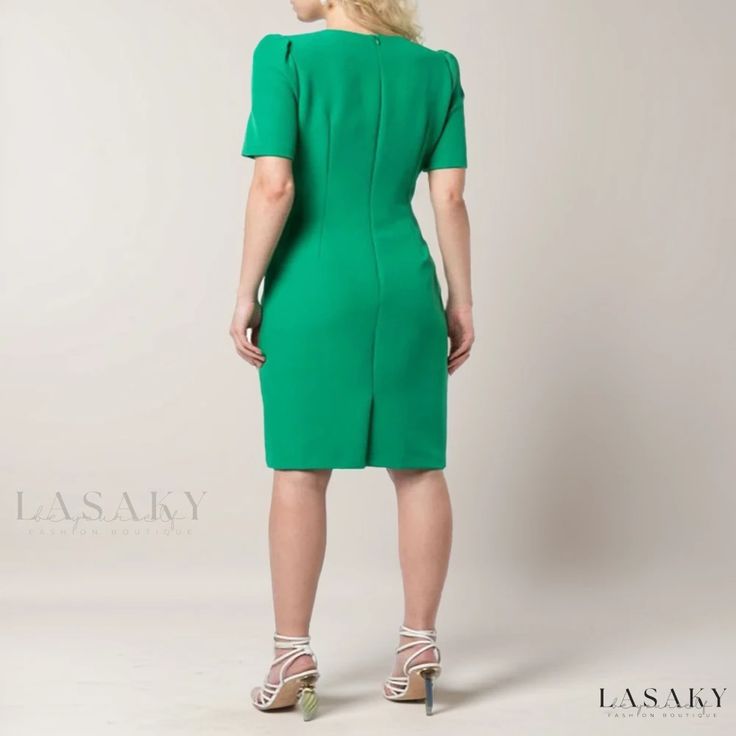 Lasaky - Elegant Round Neck Bubble Sleeves Bodycon Sexy Pencil Monochrome Maxi Dress Fitted Sheath Mini Dress For Office, Elegant Green Elastane Bodycon Dress, Elegant Short Sleeve Elastane Mini Dress, Mini Length Fitted Bodycon Dress For Office, Fitted Knee-length Office Mini Dress, Office Mini Length Fitted Bodycon Dress, Fitted Green Mini Dress With Back Zipper, Elegant Green Bodycon Office Dress, Elegant Green Bodycon Dress For Office