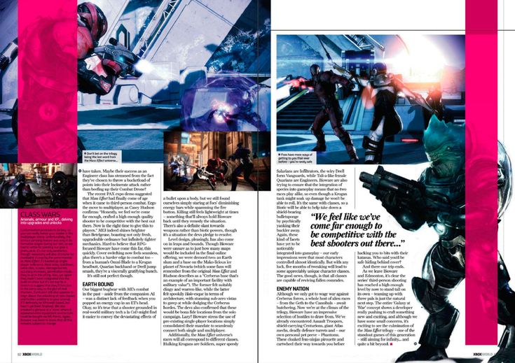 an article in the magazine is shown with images of people and robot suits on it