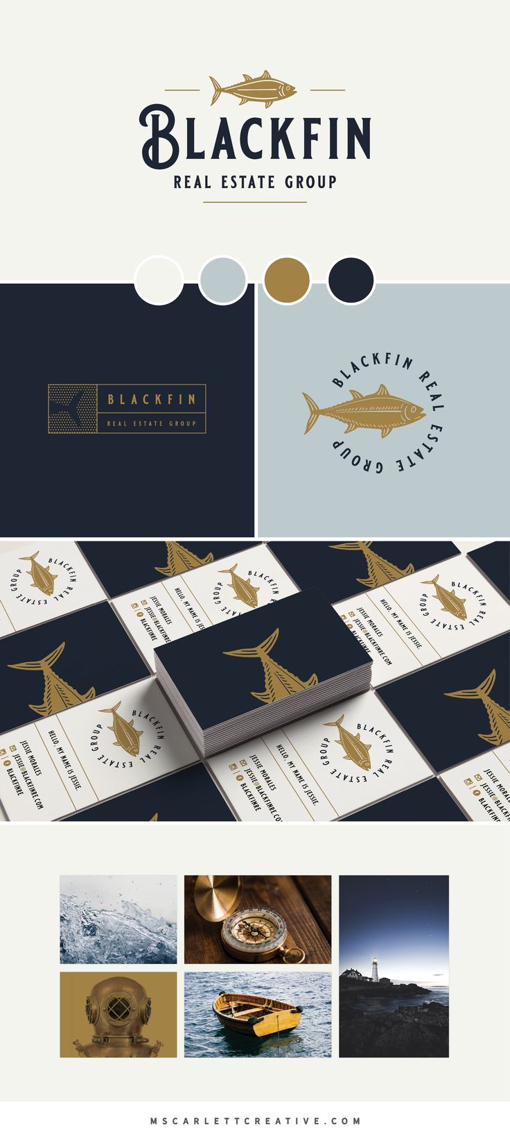 the blackfin real estate group logo and business cards are shown on top of each other