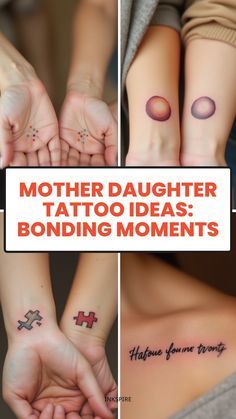 there are four different tattoos that say mother daughter and father's tattoo designs on their hands