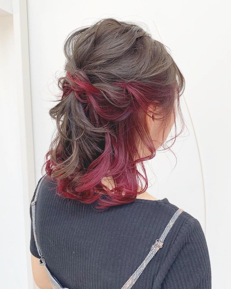 Red Hair Dye Underneath Curly, Red Hair Underneath Brown Curly, Under Color Hair Curly, Brown Hair With Red Underlayer, Hair Extensions Colorful, Underside Hair Dye Red, Maroon Underneath Hair, Brown And Red Hair Underneath, Under Died Hairstyles Short Hair