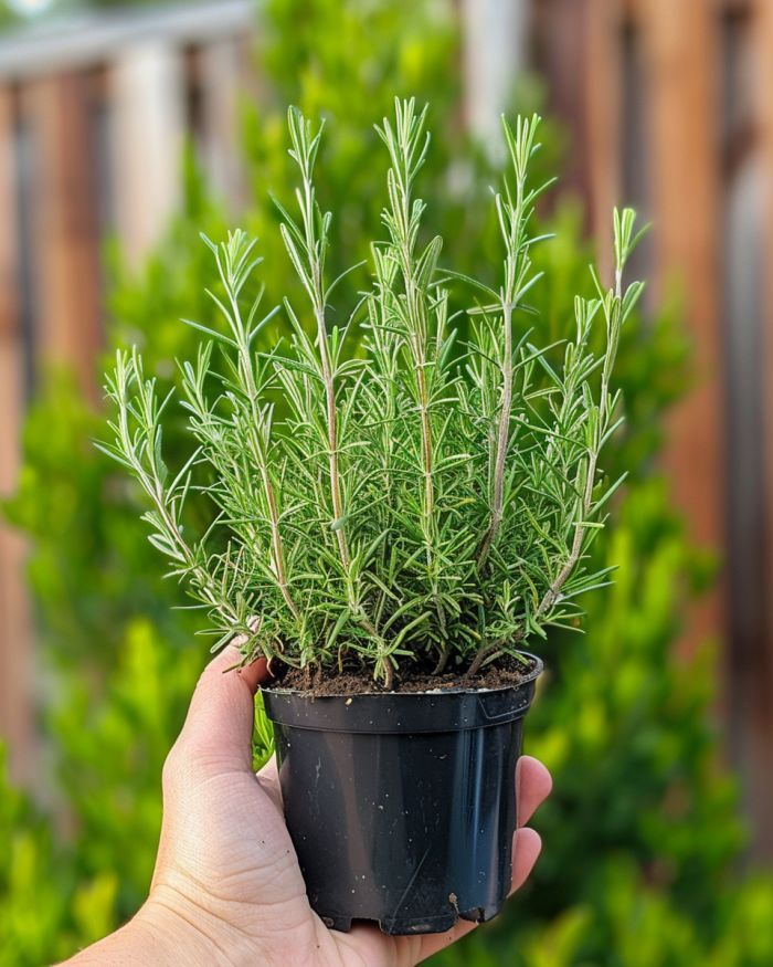 a person holding a small potted plant in their hand