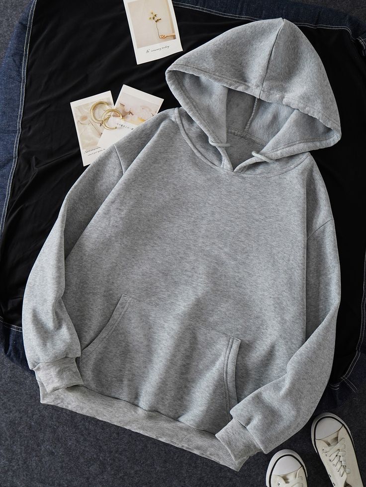 Grey Casual  Long Sleeve Polyester Plain Pullovers  Slight Stretch Fall/Winter Women Sweatshirts Hoodie Abu Abu, Plain Oversized Hoodie, Grey Hoodie Outfit Woman, Plain Hoodie Outfit, Plain Grey Hoodie, Grey Hoodie Outfit, Pullover Hoodie Outfit, Gray Hoodie Outfit, Grey Hoodies Womens