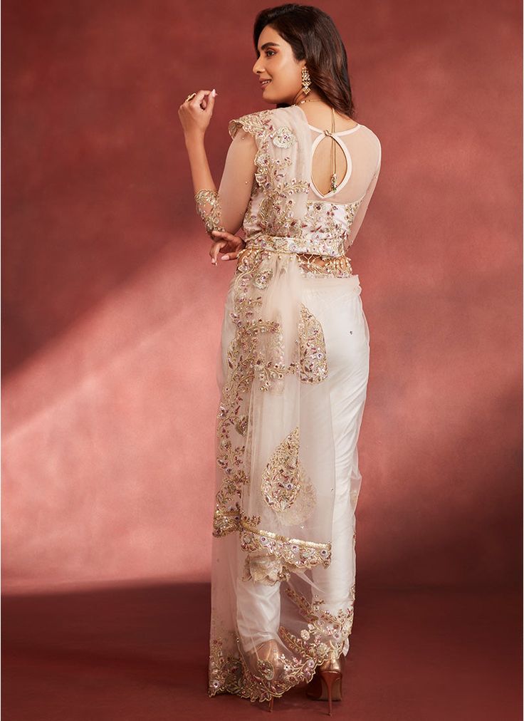 Elegant Floor-length Pearl Embroidered Saree, Embroidered Saree Pant Set For Wedding, Embroidered Pink Pre-draped Saree For Eid, Luxury Pearl Embroidered Pre-draped Saree For Diwali, Pink Embroidered Fitted Pre-draped Saree, Party Wear Gowns, Saree Draping Styles, Wedding Lehenga Designs, Fancy Sarees Party Wear