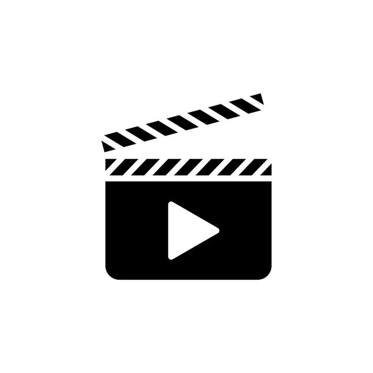 a black and white movie clapper icon with an arrow pointing to the right side