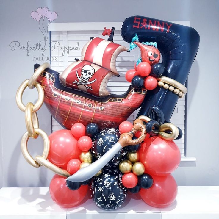 a balloon sculpture with a pirate ship on it