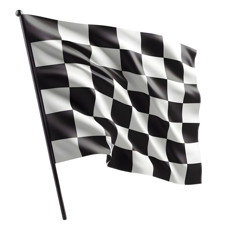 a black and white checkered flag waving in the wind