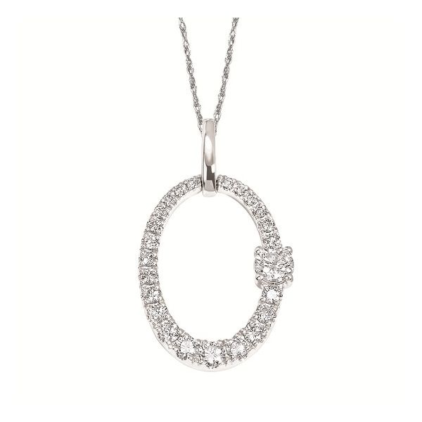 This pendant features a stunning oval graduated diamond design, with a large side diamond, set in 14Kt white gold. It comes with a chain and adds a touch of sophistication to any outfit. Perfect for women who love glamorous and eye-catching jewelry pieces. Ideal for special events or as a statement piece. Weight: 1.00. Elegant Oval Pendant Diamond Necklace With Single Cut Diamonds, Oval Platinum Necklace With Diamond Accents, Luxury Oval Diamond Cut Necklace, Diamond White Platinum Diamond Necklace With Oval Shape, Elegant Oval Pendant Diamond Necklace, Oval Diamond White Platinum Necklace, Platinum Diamond Necklace In Diamond White With Oval Shape, Platinum Diamond White Necklace With Oval Shape, Luxury Oval Link Diamond Necklace For Anniversary