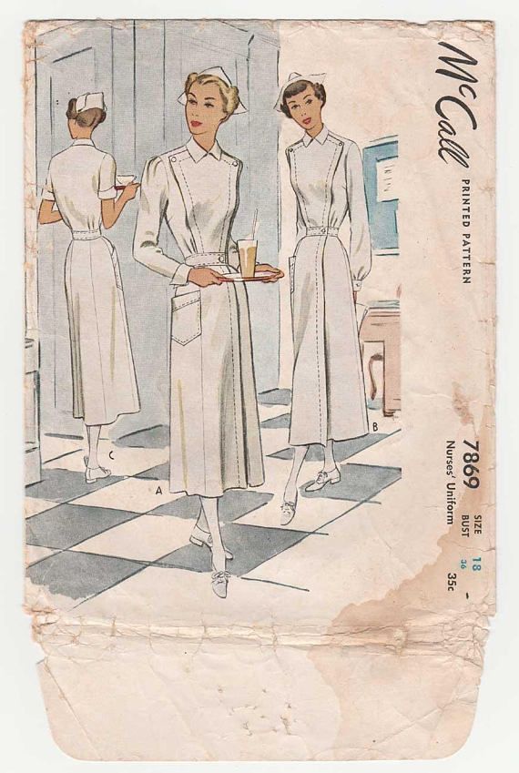 40's Nurse Uniform or Costume Sewing Pattern Misses' Nurse Things, Doctor Scrubs, Women In White, Costume Sewing, Patron Vintage, Nurse Rock, Vintage Nurse, Costume Sewing Patterns, Nursing Cap