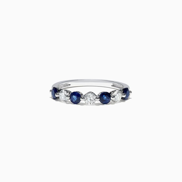 Effy Royale Bleu 14K White Gold Blue Sapphire and Diamond Ring, 0.96 TCW Blue Diamond Cluster Ring With Round Cut, Blue Sapphire Ring With Half Eternity Diamond Setting, Blue Diamond Ring With Half Eternity Band, Blue Diamond Half Eternity Ring, Blue Multi-stone Round Cut Jewelry, Blue Cluster Rings With Multi-stone, Blue Sapphire Half Eternity Ring In 14k Gold, Blue Cluster Ring With Prong Setting, Blue Cluster Ring With Prong Setting And Round Cut