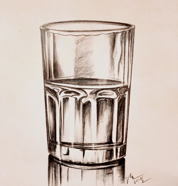 a drawing of a glass with water in it