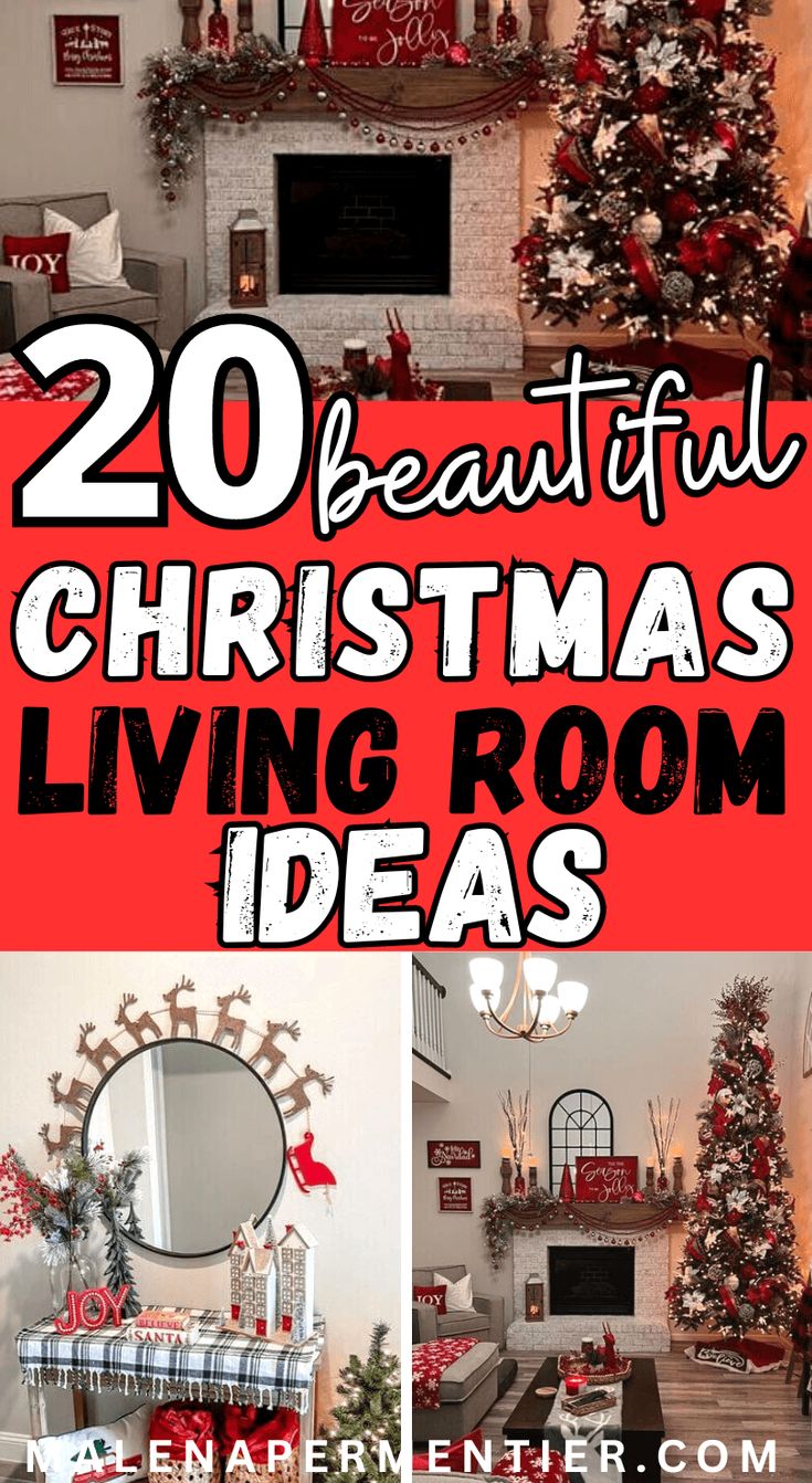 christmas living room decorating ideas with red and white decorations on the fireplace mantles