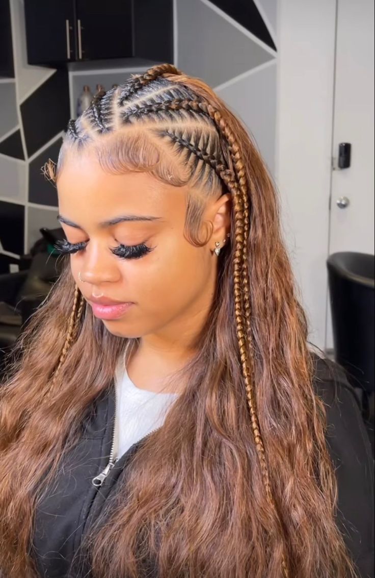 Top Half Braided Hairstyles, Cornrows In The Front Weave In The Back, Half Braids Half Sew In, Half Sewin Half Braids, Quick Weave With Braids, Half Head Braids, Half Braids Half Sew In Weave, Half Braids, Hairstyles With Curled Hair