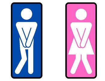 two signs with the same person in different colors, one is pink and one is blue