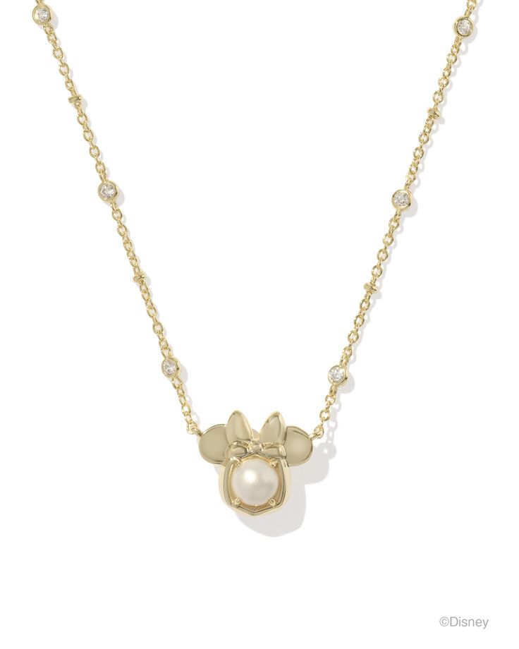 Disney | Kendra Scott Gold Minnie Mouse Short Pendant Necklace in White Pearl | Kendra Scott Short Pendant Necklace, Kendra Scott Necklace, Jewelry Accessories Ideas, Disney Jewelry, Initial Jewelry, Freshwater Cultured Pearls, Kendra Scott Jewelry, Girly Jewelry, Earring Sale