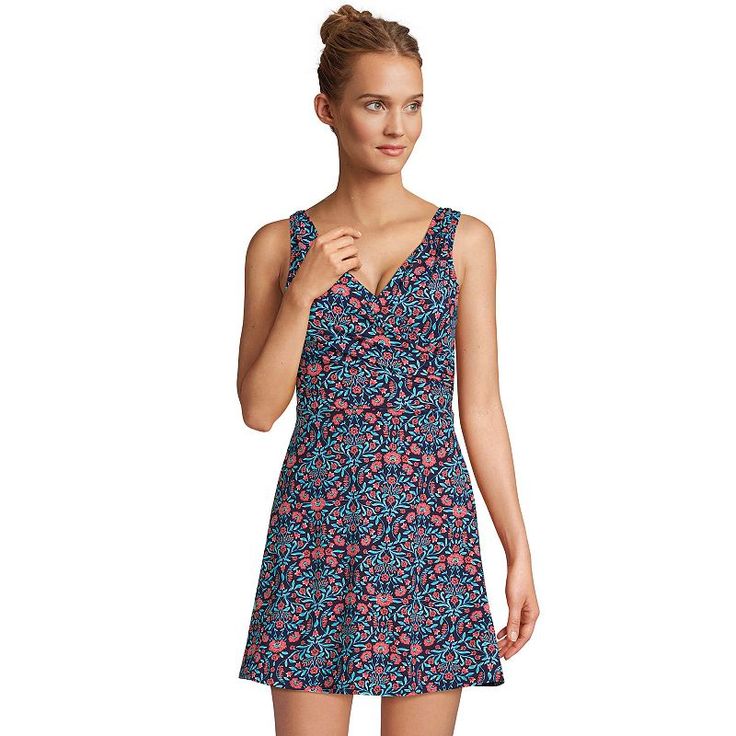 Whether you're at the pool, beach or waterpark, you'll be cute and comfortable wearing this women's Lands' End swim dress. Kohl's Lands' End Women's Swim Size ChartFinding the perfect fit and size for women's clothing requires basic measurements of your chest, waist, hips and inseam. Use this guide to learn more about sizing and everything Kohl's has to offer in women's fashion. UPF 50 sun protection Tummy slimmer design Chlorine Resistant Surplice neckline LinedFIT & SIZING Available in long torso Soft cups Adjustable straps Hits mid thigh Medium-ImpactFABRIC & CARE Shell & lining: nylon, spandex Hand wash Imported Size: 2. Color: Navy Adorn Floral. Gender: female. Age Group: adult. Casual V-neck Swimwear For Pool, Summer Vacation Tankini Lined, Casual V-neck Swimwear For Sunbathing, Casual V-neck Tankini For Spring, Sleeveless Lined Swimwear For Vacation, V-neck Lined Tankini For Vacation, Blue V-neck Swim Dress For Beach Season, Stretch V-neck Swim Dress For Vacation, Summer Stretch V-neck Swim Dress