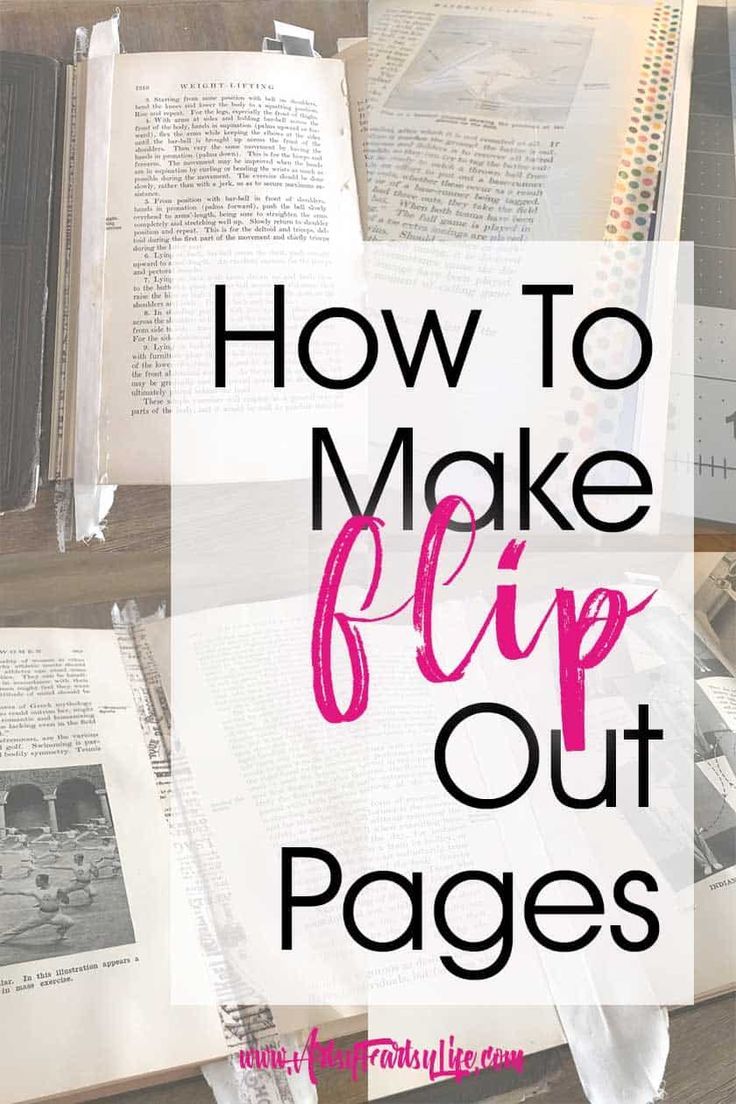 an open book with the words how to make flip out pages on it and photos