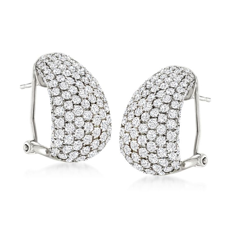 Ross-Simons - 3.00 ct. t. w. Pave Diamond Earrings in 14kt White Gold. Presenting the ultimate sparkle! The teardrop-like earrings gleam with 3.00 ct. t. w. round brilliant-cut pave diamonds. Wear them to amplify your daily wardrobe or complement your elegant evening wear. Crafted in polished 14kt white gold. Clip/post, pave diamond earrings. Diamond birthstones are the perfect gift for April birthdays. Formal Pear-shaped Pave Setting Earrings, Formal Pear-shaped Pave Earrings, Formal Pear-shaped Earrings With Pave Setting, Classic Pear-shaped Pave Setting Earrings, Classic Pear-shaped Earrings With Pave Setting, Classic Sparkling Diamond Cluster Earrings, Classic Pave Setting Earrings For Evening, Classic Evening Earrings With Pave Setting, Classic Sparkling Diamond Earrings For Evening