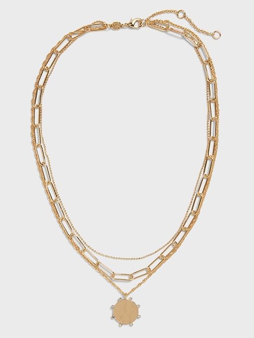 Multi Layer Pendant Necklace | Banana Republic Double Chain Metal Jewelry, Trendy Round Double Chain Jewelry, Chunky Chain Jewelry As Fashion Accessory, Trendy Multi-strand Chunky Chain Jewelry, Gold Chain Multi-strand Layered Necklace, Luxury Multi-strand Layered Necklace, Bohemian Multi-strand Gold Chain Necklace, Elegant Gold Multi-strand Layered Necklace, Gold-tone Multi-strand Layered Necklace