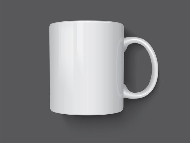 a white coffee mug on a gray background