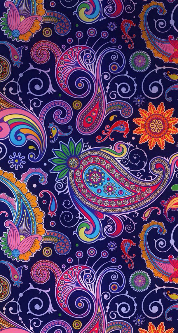 colorful paisley pattern on blue background