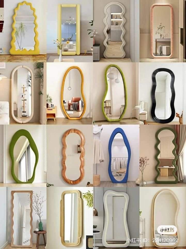 there are many different types of mirrors on the wall